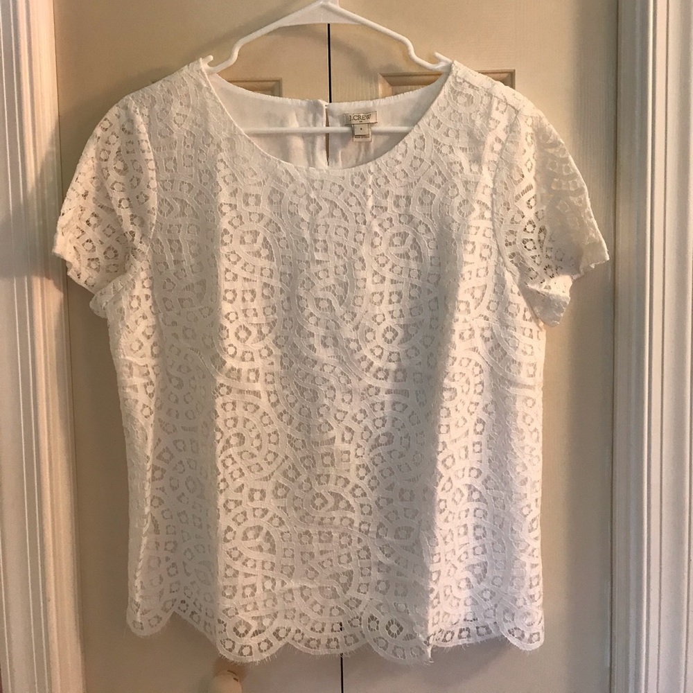J. Crew White Lace Short Sleeve Blouse Size 8 NWT
